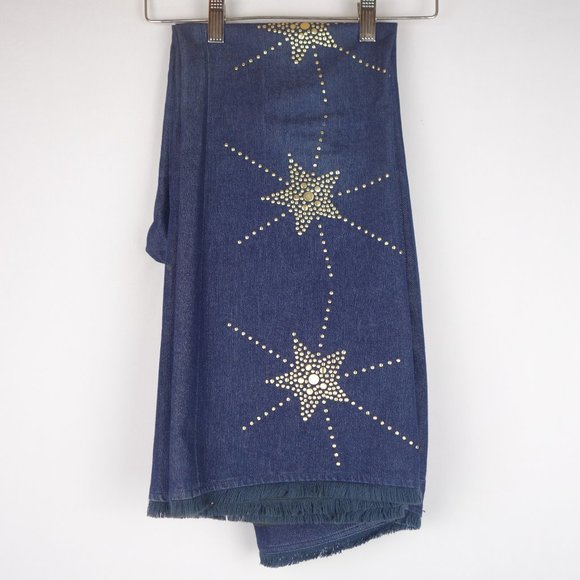 Vintage Escada Blue Denim Jeans w/ Metal Star Stud & Fringe Accents, Size 40